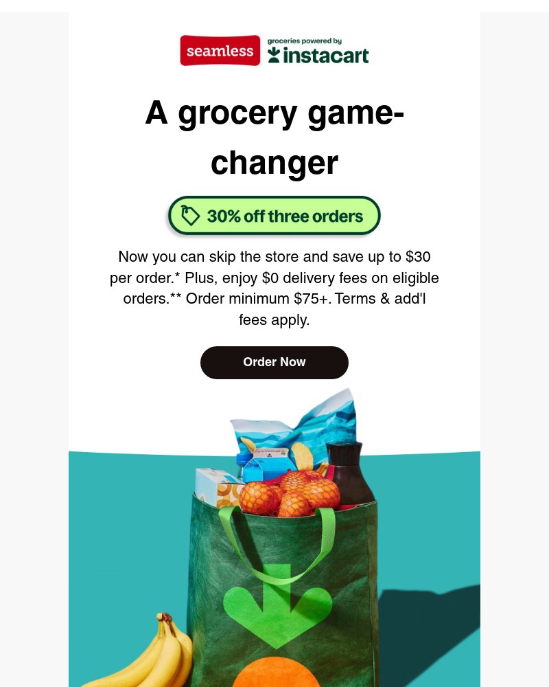 Screenshot of email sent to a Seamless Registered user