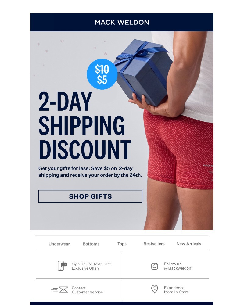 Screenshot of email sent to a Mack Weldon Newsletter subscriber