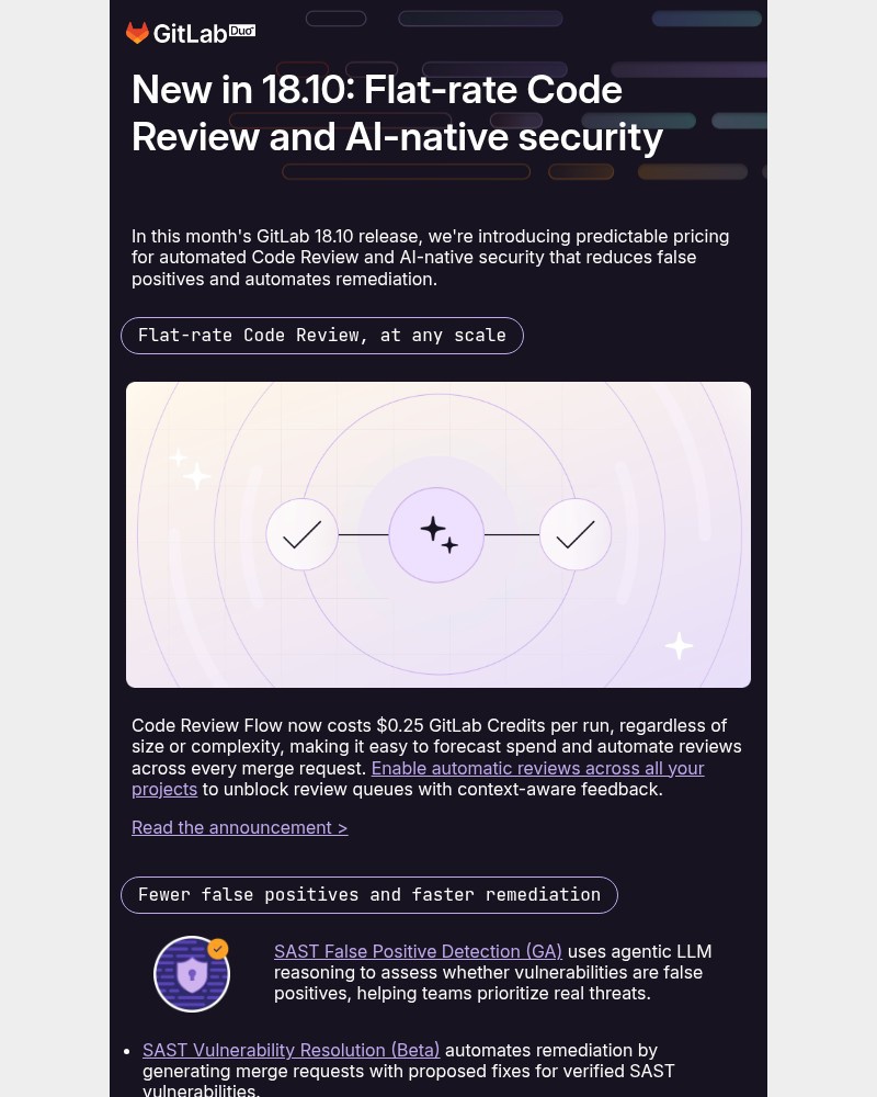 Screenshot of email sent to a GitLab Newsletter subscriber