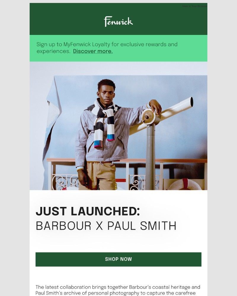 Screenshot of email sent to a Fenwick Newsletter subscriber