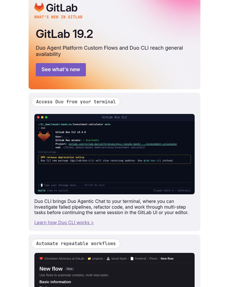 Screenshot of email sent to a GitLab Newsletter subscriber