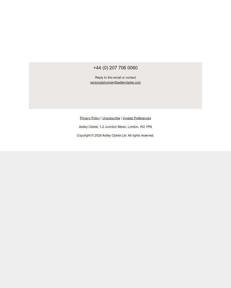 Screenshot of email sent to a Astley Clarke Newsletter subscriber