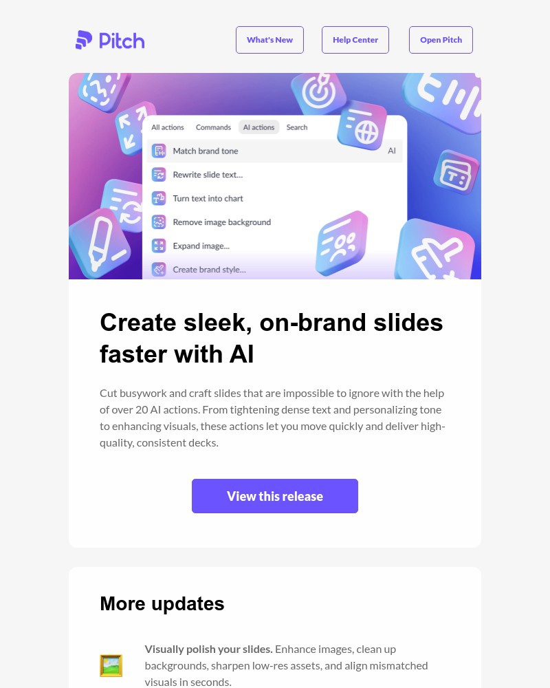 Screenshot of email sent to a Pitch Registered user