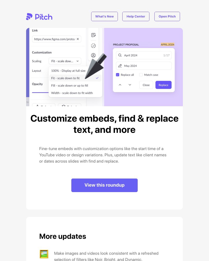 Screenshot of email with subject /media/emails/new-in-pitch-customize-embeds-find-replace-text-and-more-5f048d-cropped-1e2ea158.jpg