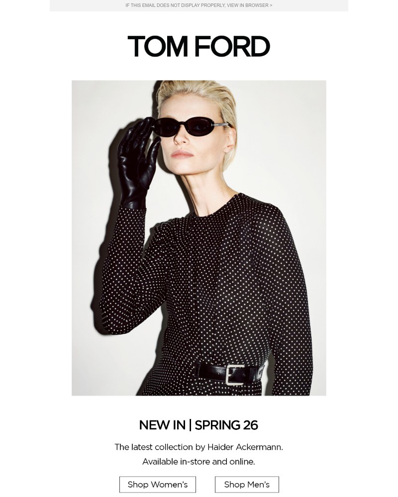 Screenshot of email sent to a Tom Ford Newsletter subscriber