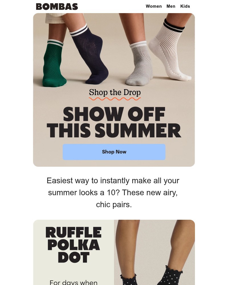 Screenshot of email sent to a Bombas Newsletter subscriber