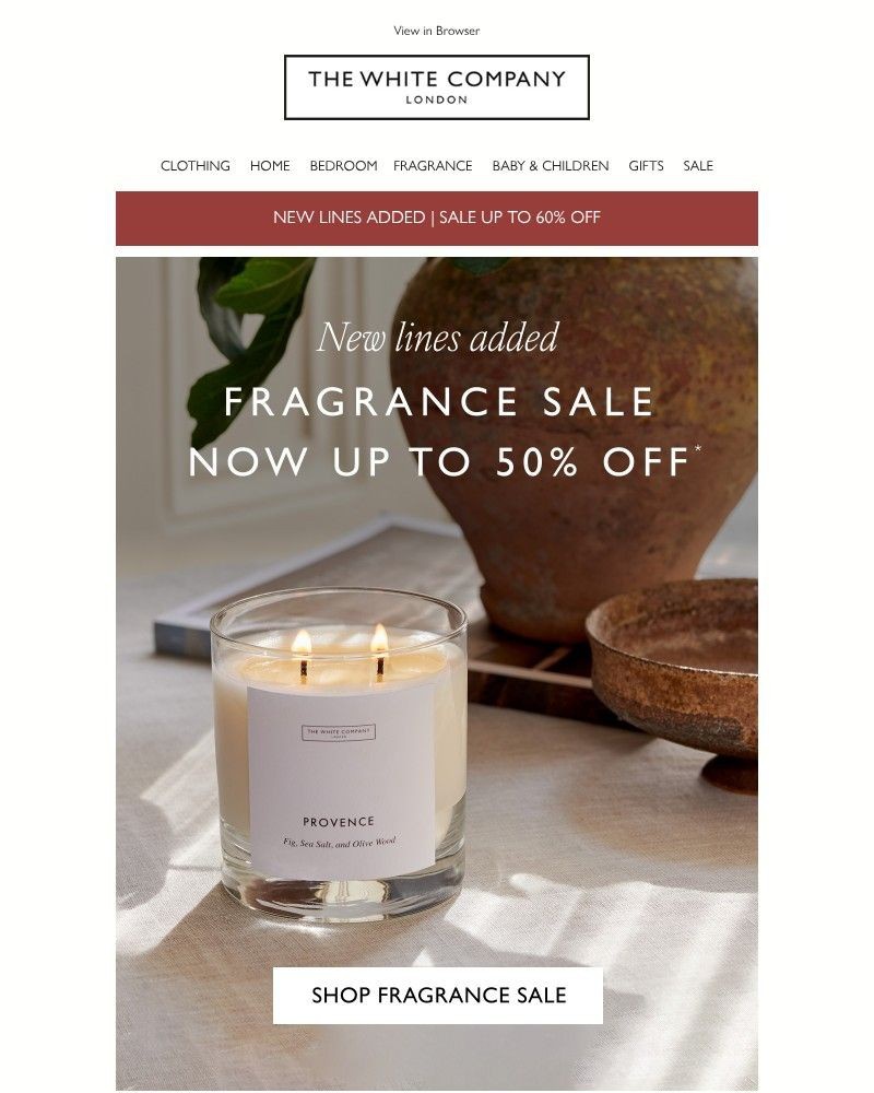 Screenshot of email sent to a The White Company Cart abandoner
