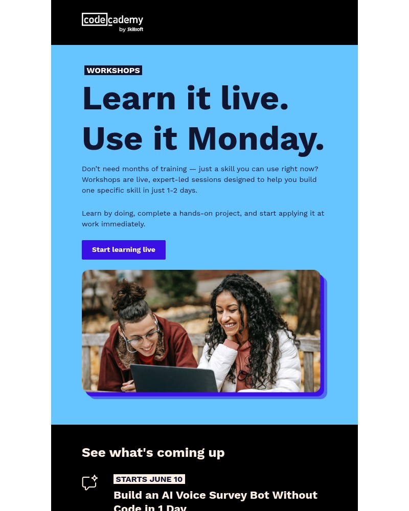 Screenshot of email sent to a Codecademy Registered user
