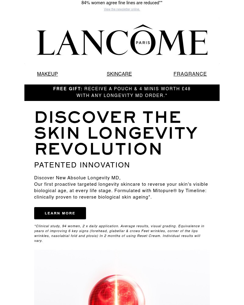 Screenshot of email sent to a Lancôme Newsletter subscriber