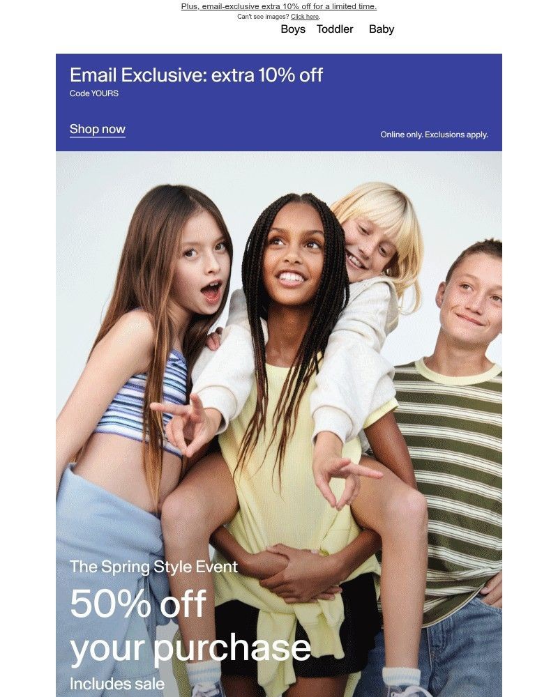 Screenshot of email sent to a Gap Newsletter subscriber