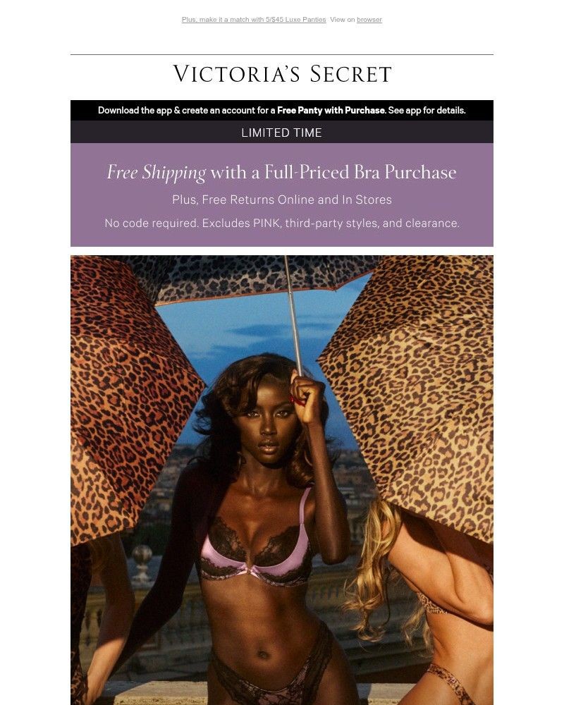 Screenshot of email sent to a Victoria's Secret Newsletter subscriber