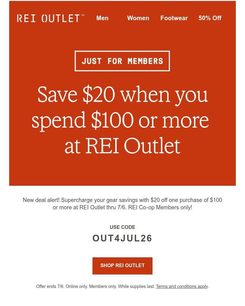 Screenshot of email sent to a REI Co-op Newsletter subscriber