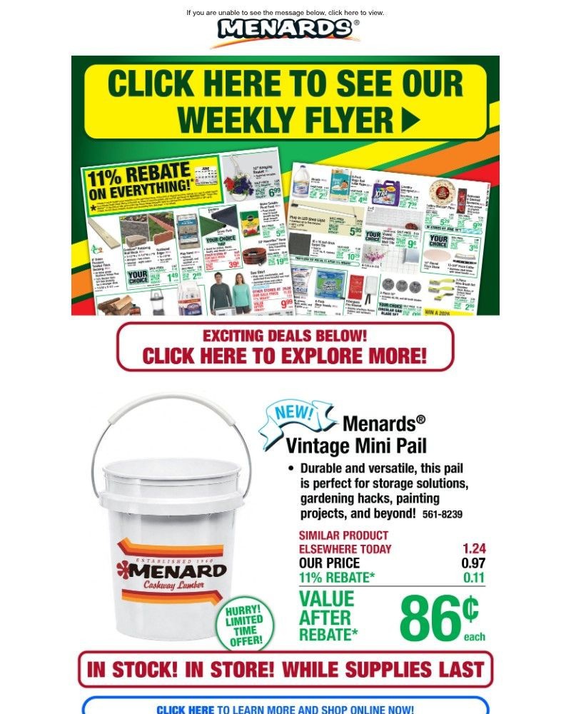 Screenshot of email sent to a Menards Newsletter subscriber