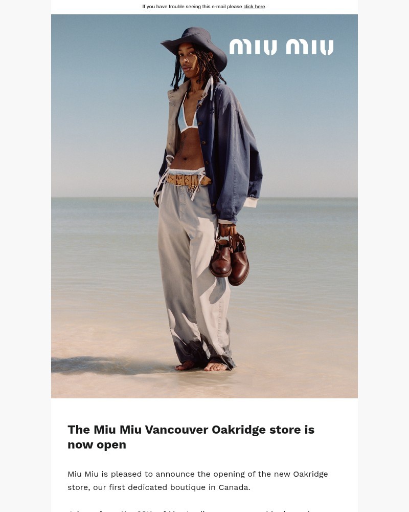 Screenshot of email sent to a Miu Miu Newsletter subscriber