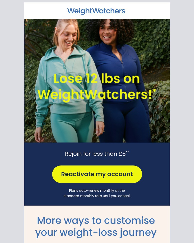 Screenshot of email sent to a WW (Weight Watchers) Registered user