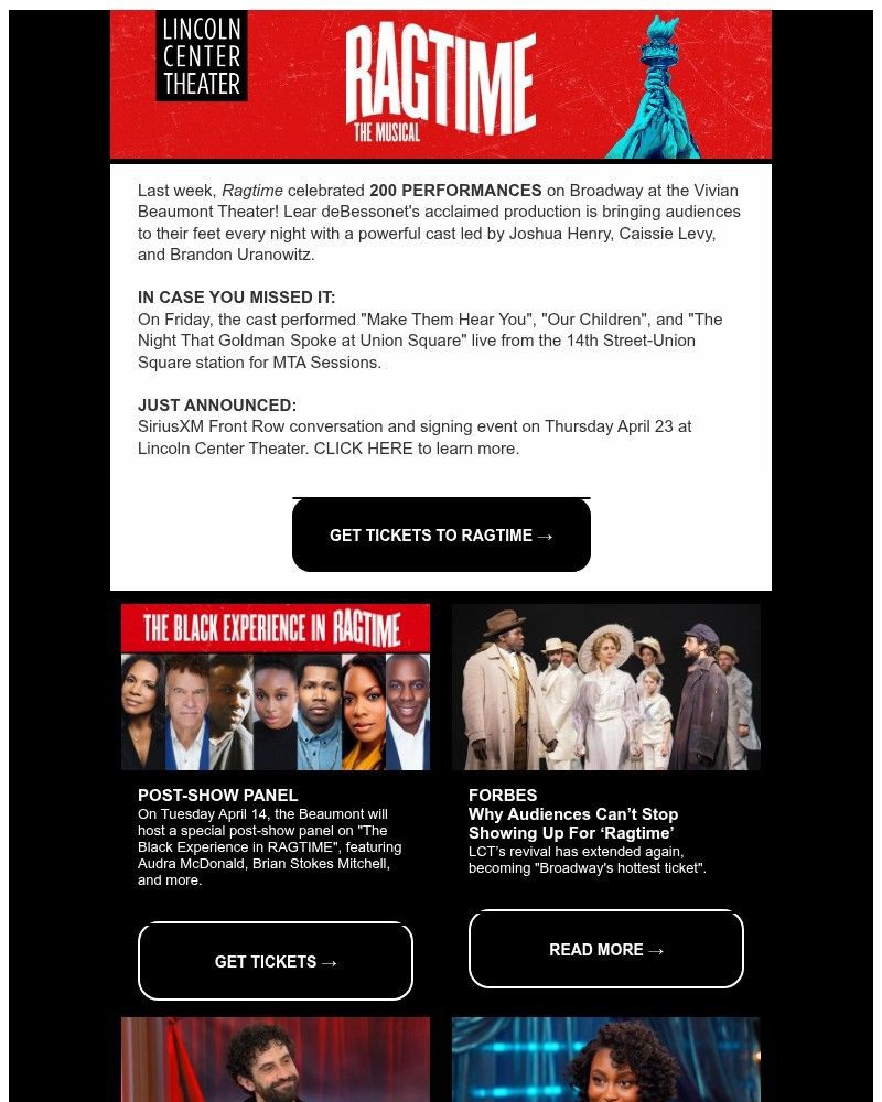 Screenshot of email sent to a Lincoln Center Theater Newsletter subscriber