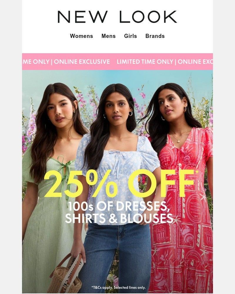 Screenshot of email with subject /media/emails/new-offer-alert-25-off-100s-of-dresses-shirts-blouses-00f197-cropped-9fa9e473.jpg