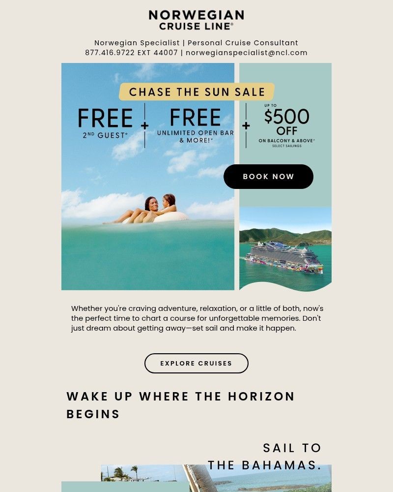 Screenshot of email sent to a Norwegian Cruise Line Newsletter subscriber