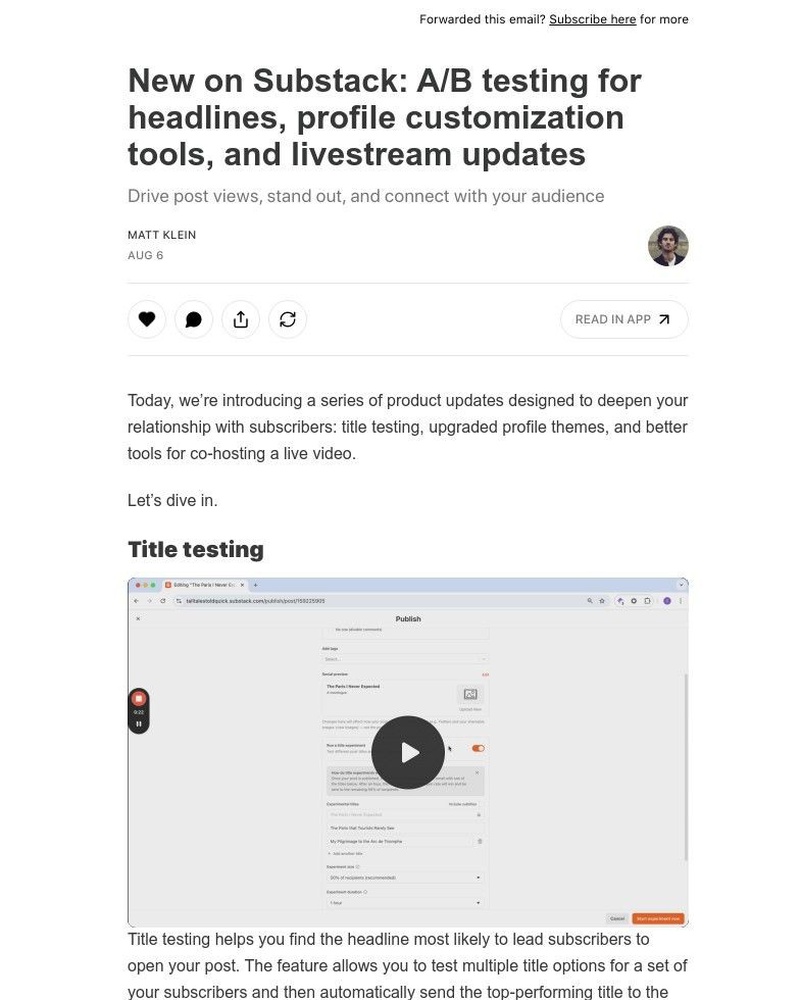 Screenshot of email with subject /media/emails/new-on-substack-ab-testing-for-headlines-profile-customization-tools-and-livestre_ECqCfaD.jpg