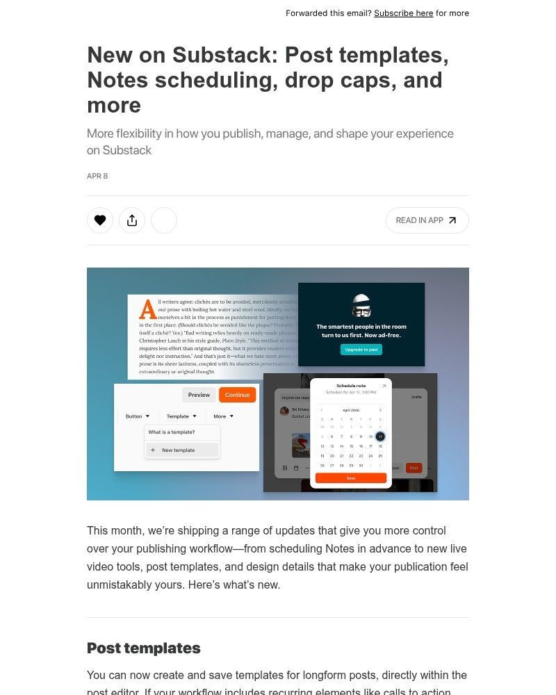 Screenshot of email sent to a Substack Registered user