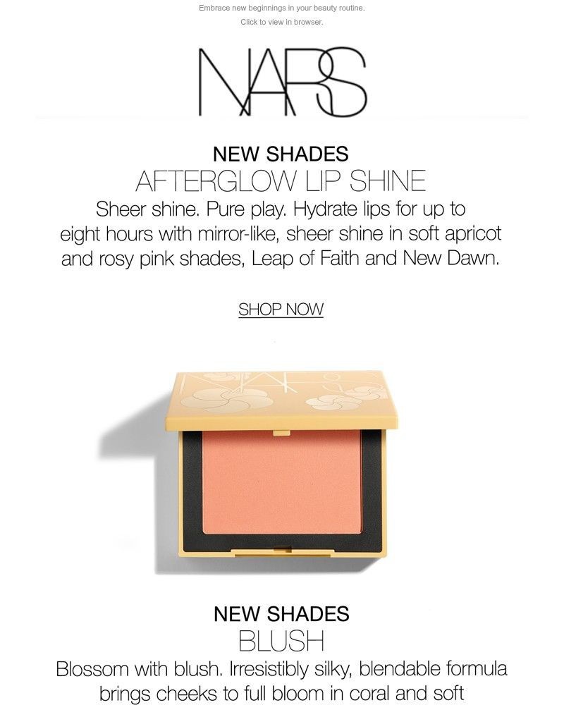 Screenshot of email sent to a Nars Cosmetics Newsletter subscriber