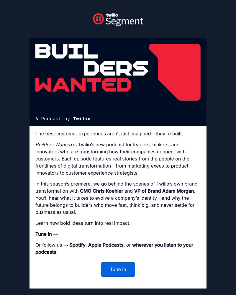 Screenshot of email sent to a Segment Trial user