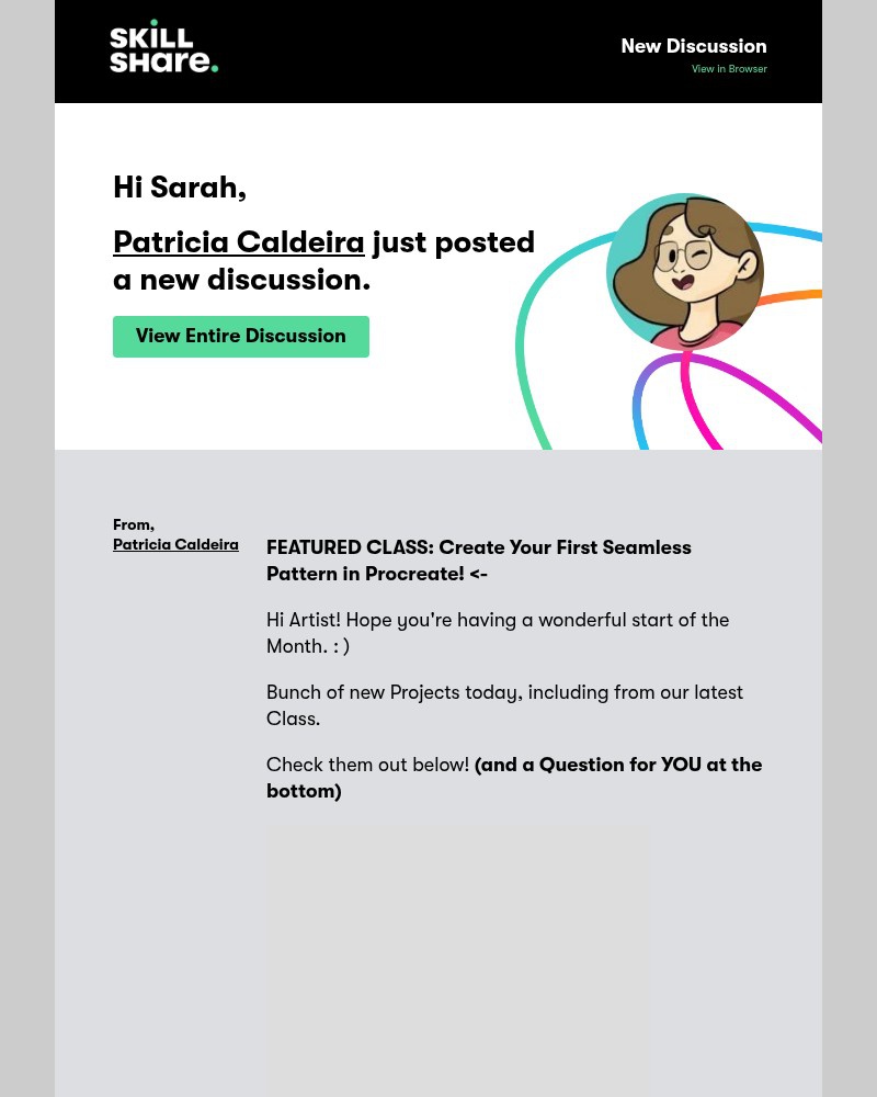 Screenshot of email sent to a Skillshare Registered user