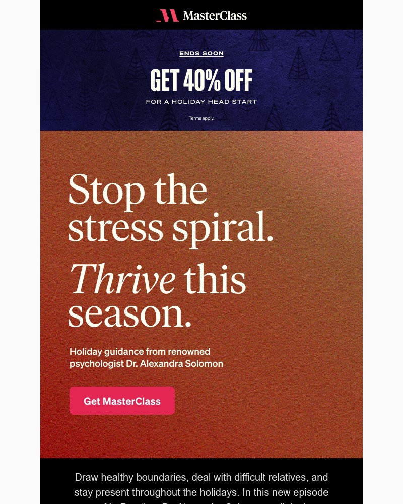 Screenshot of email sent to a MasterClass Registered user