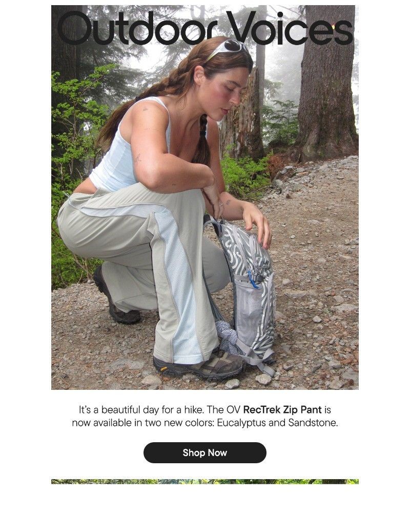 Screenshot of email sent to a Outdoor Voices Newsletter subscriber
