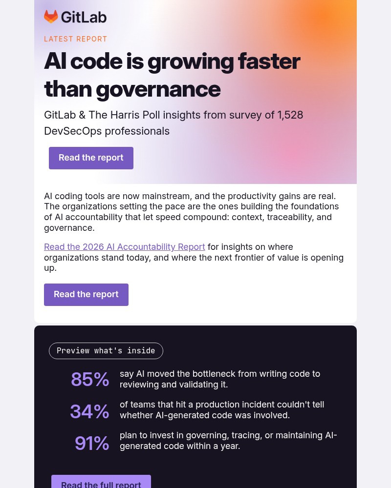 Screenshot of email sent to a GitLab Newsletter subscriber