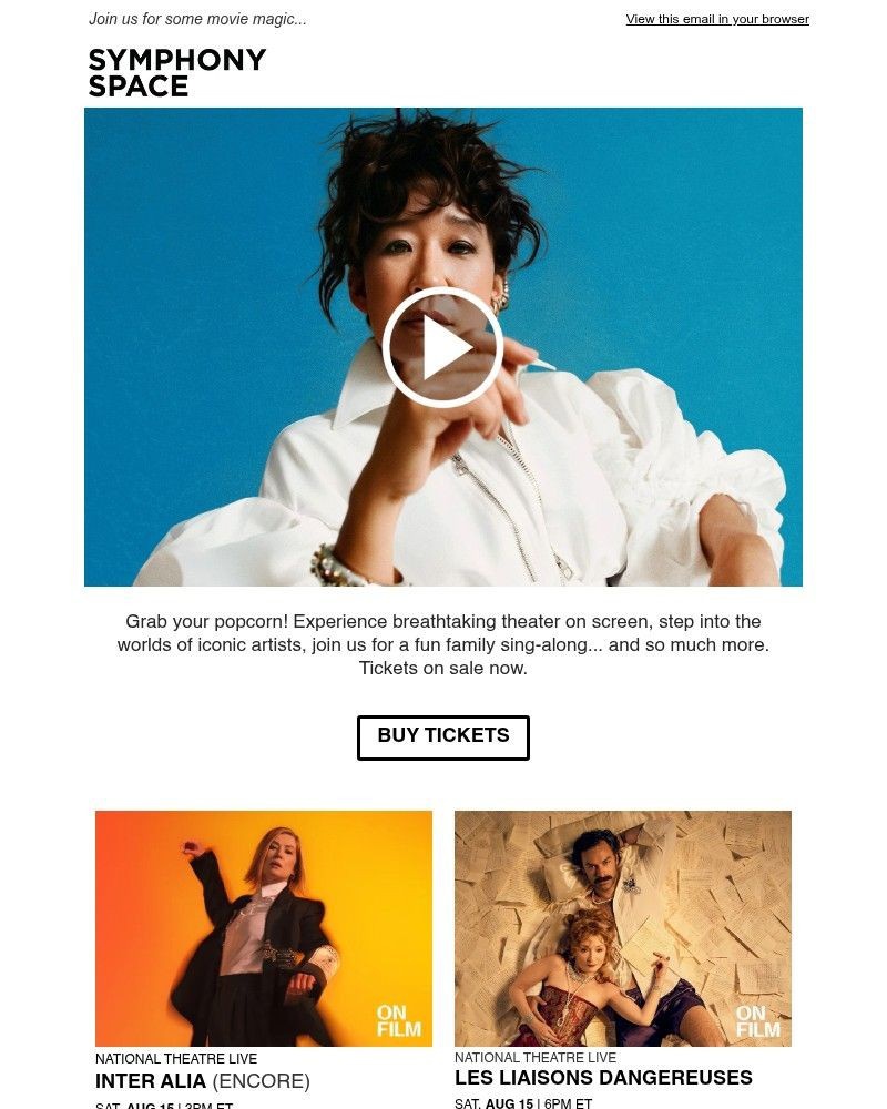 Screenshot of email sent to a Symphony Space Newsletter subscriber