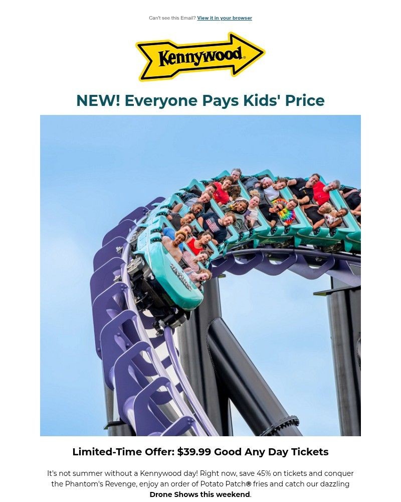 Screenshot of email sent to a Kennywood Newsletter subscriber
