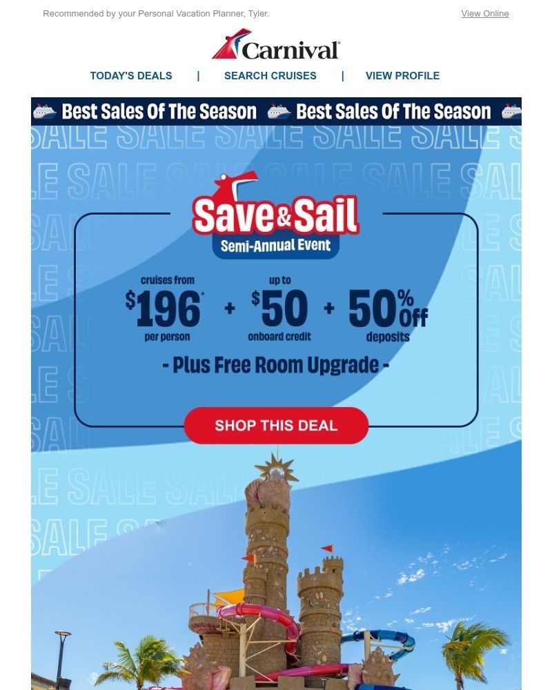 Screenshot of email sent to a Carnival Cruise Line Registered user