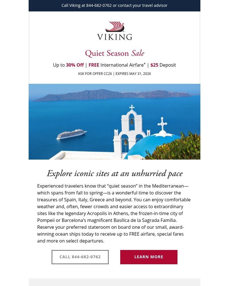 Screenshot of email sent to a Viking Cruises Newsletter subscriber