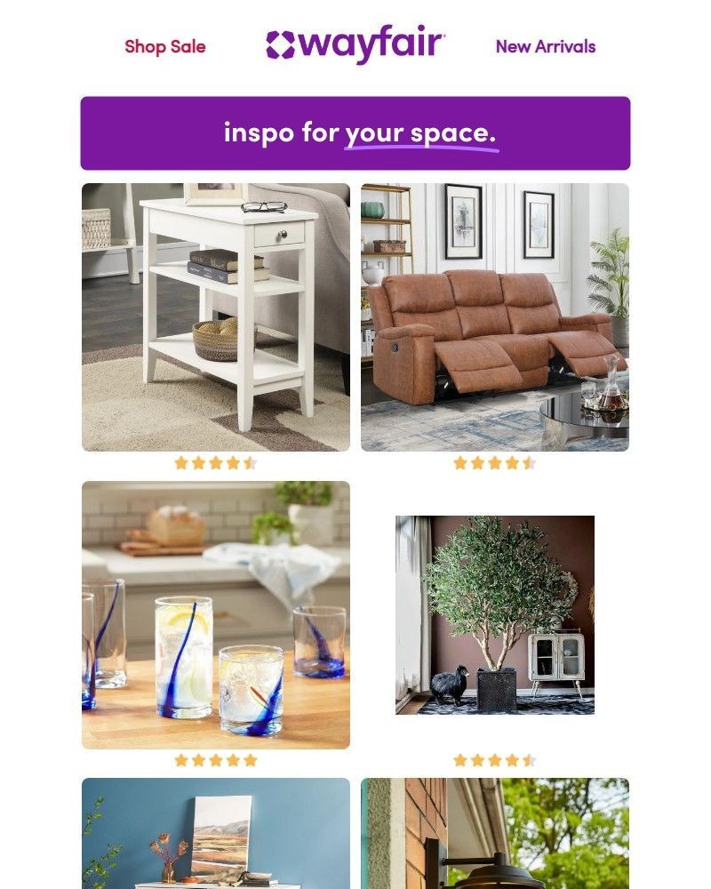 Screenshot of email sent to a Wayfair Newsletter subscriber
