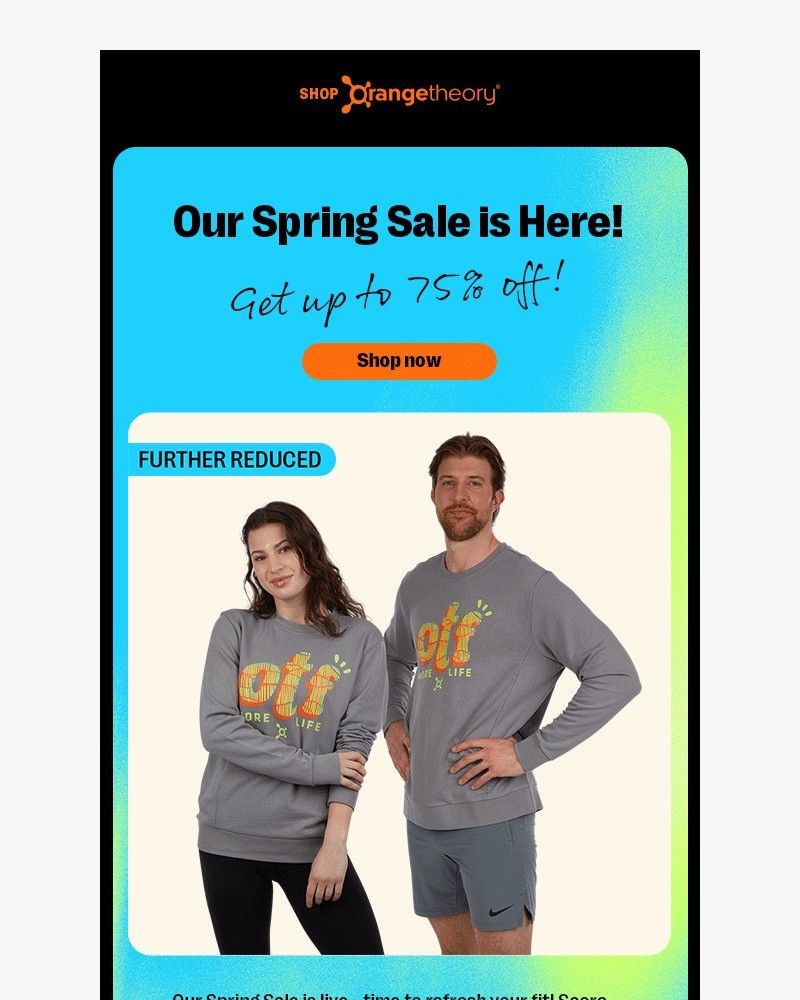 Screenshot of email sent to a Orange Theory Newsletter subscriber