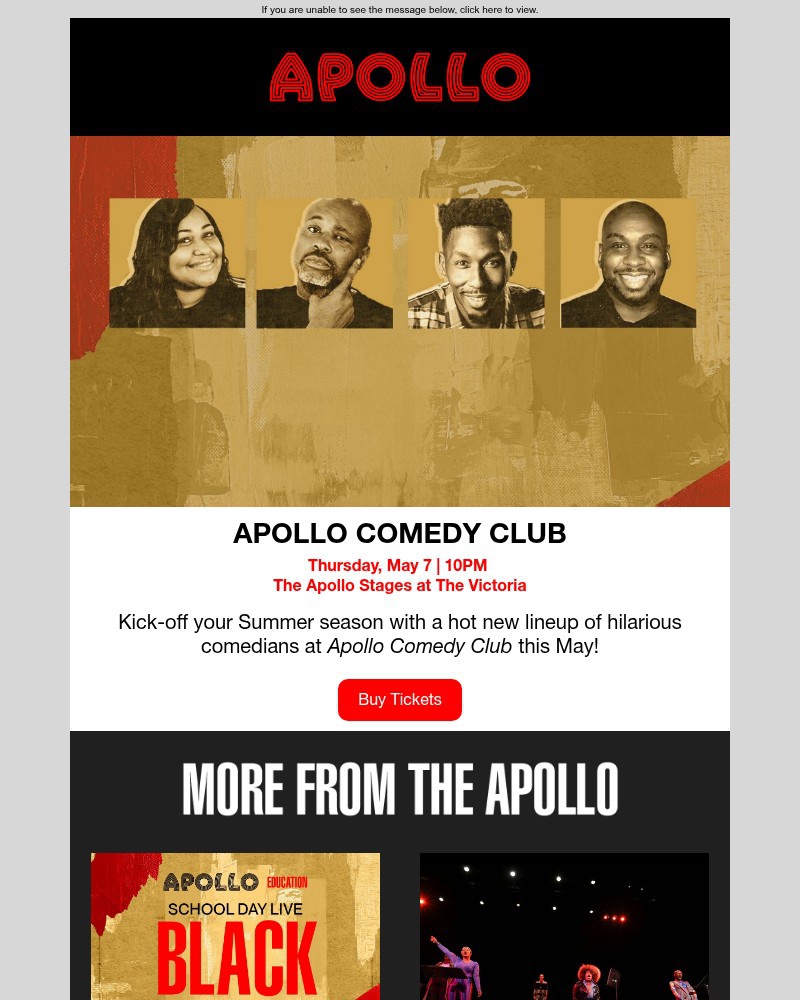 Screenshot of email sent to a Apollo Theater Newsletter subscriber