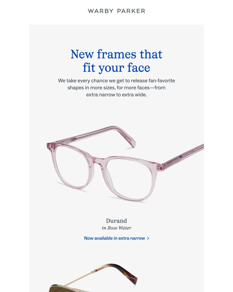 Screenshot of email sent to a Warby Parker Newsletter subscriber