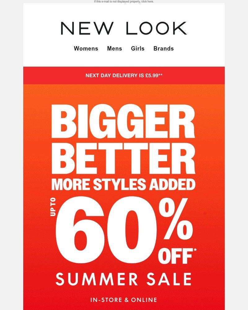Screenshot of email sent to a New Look Newsletter subscriber