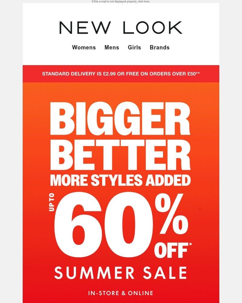 Screenshot of email sent to a New Look Newsletter subscriber