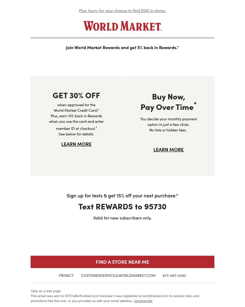 Screenshot of email sent to a World Market Cart abandoner