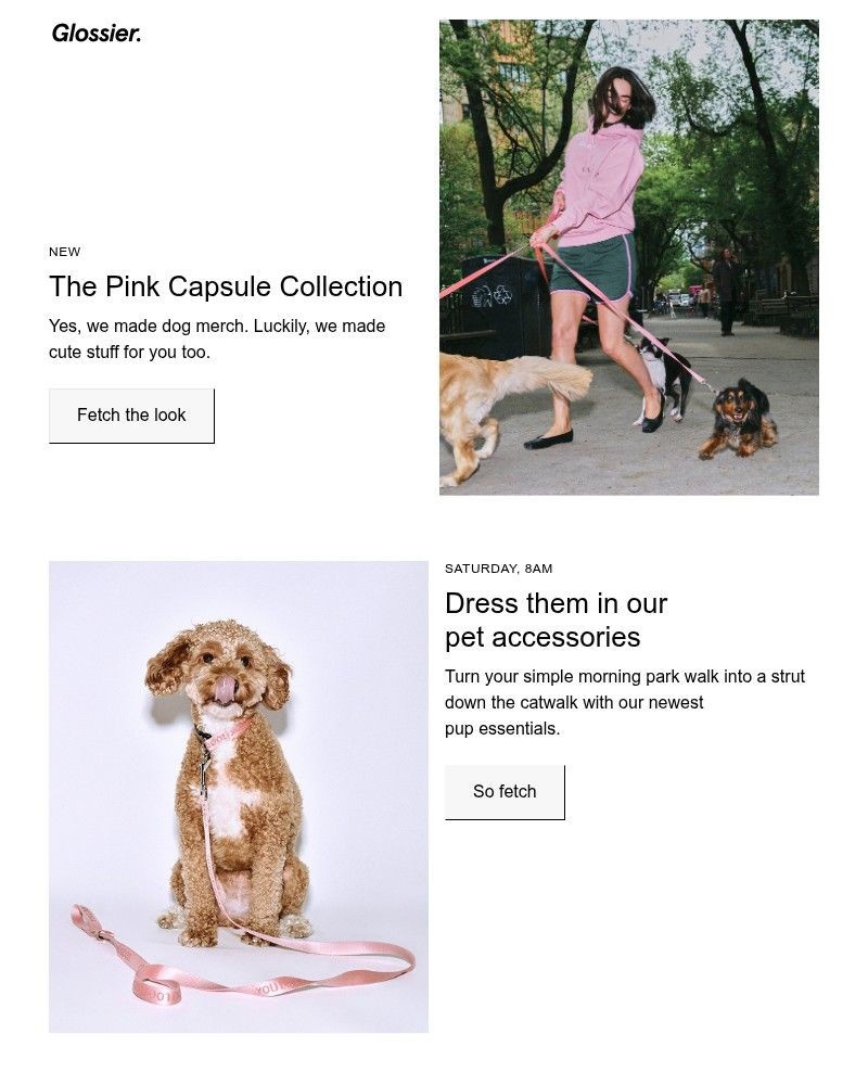 Screenshot of email sent to a Glossier Newsletter subscriber