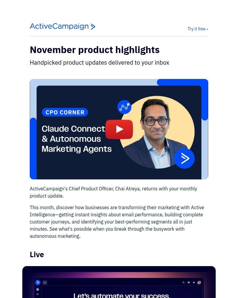 Screenshot of email sent to a ActiveCampaign Customer