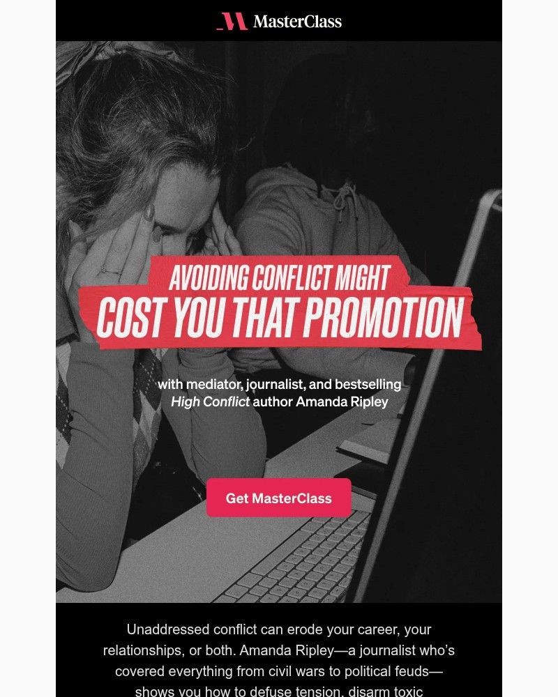 Screenshot of email sent to a MasterClass Registered user