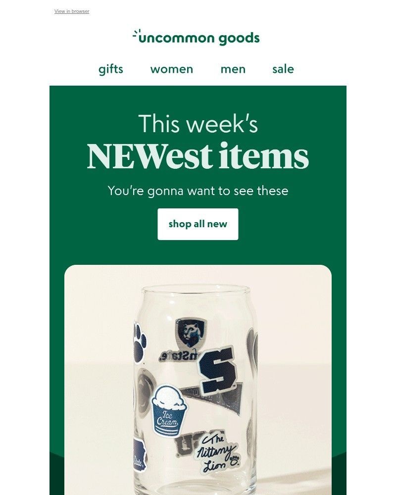 Screenshot of email sent to a UncommonGoods Newsletter subscriber