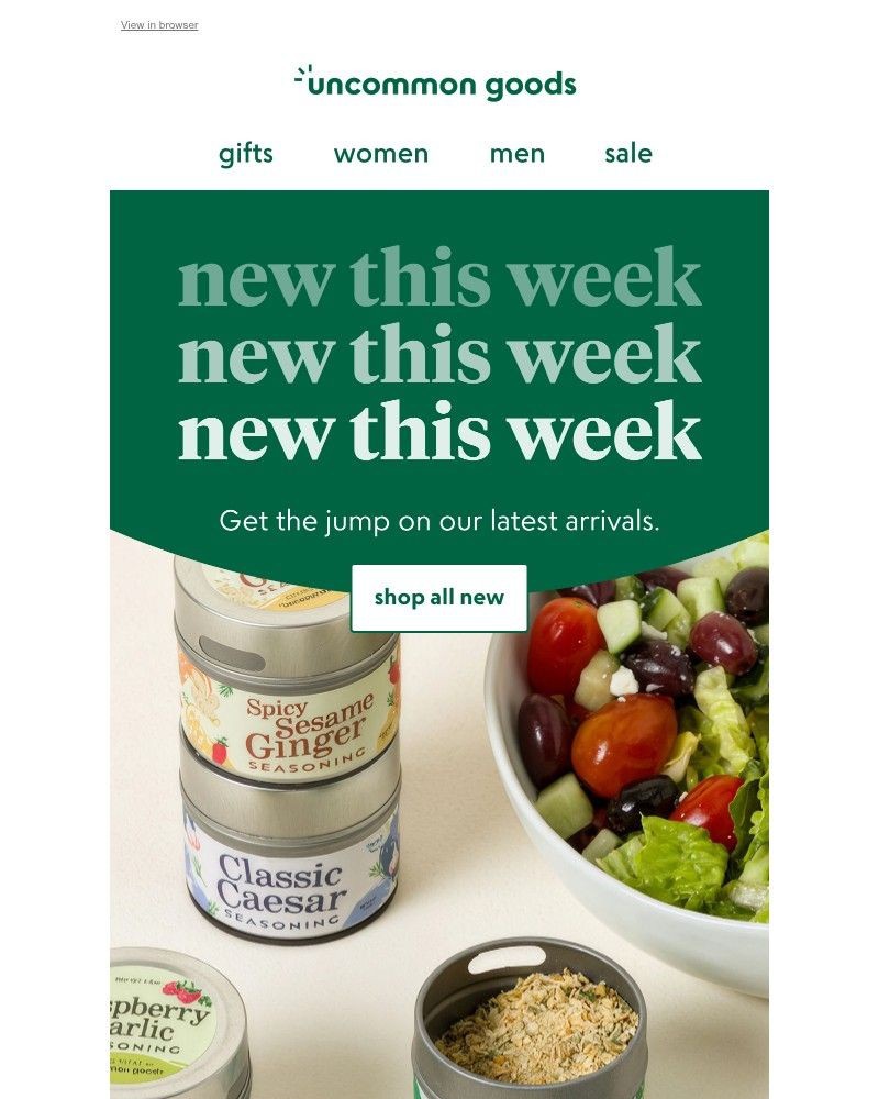 Screenshot of email sent to a UncommonGoods Newsletter subscriber