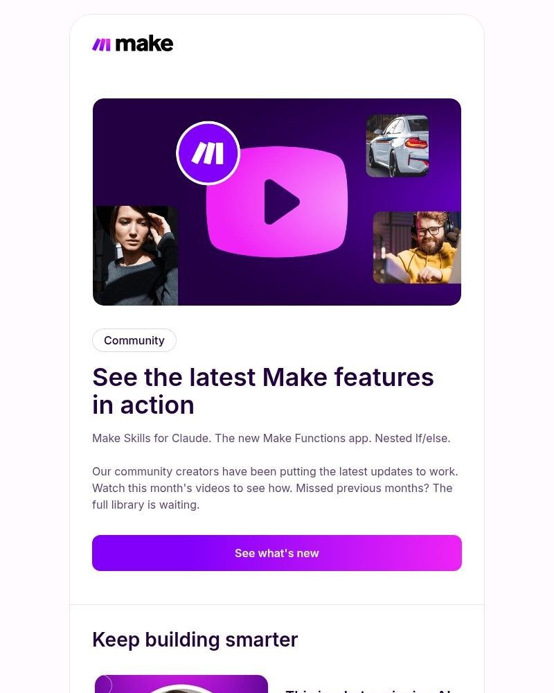 Screenshot of email sent to a Make Trial user