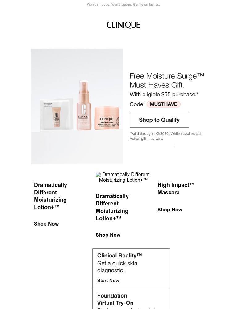 Screenshot of email sent to a Clinique Newsletter subscriber