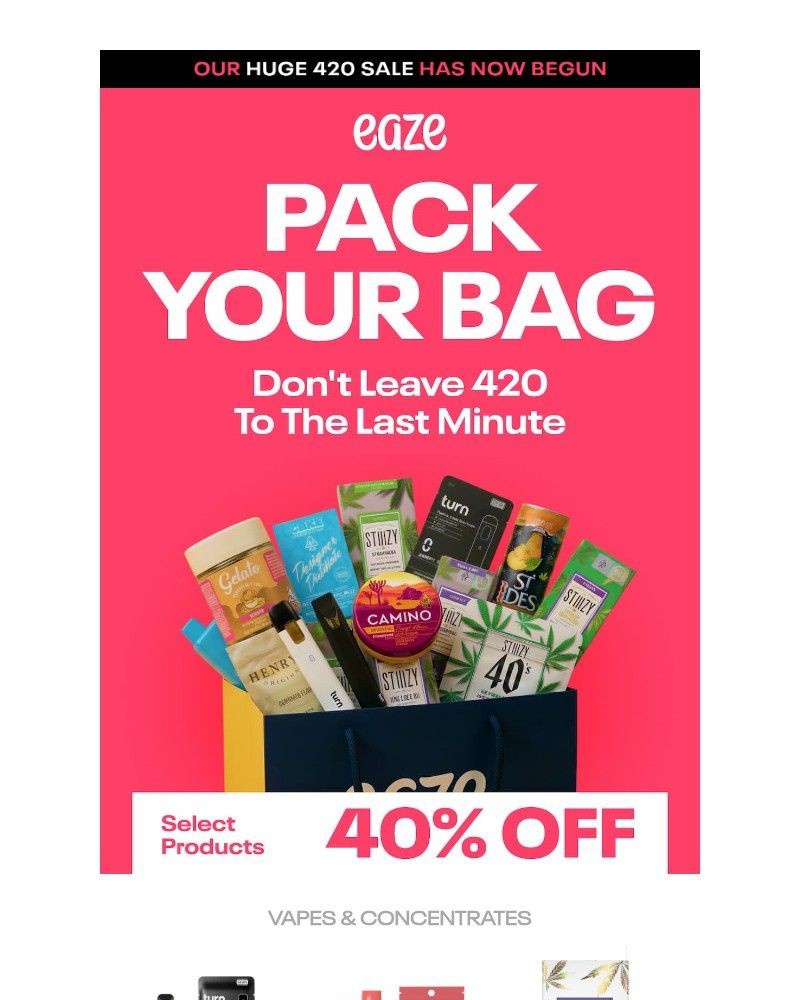 Screenshot of email sent to a Eaze Registered user