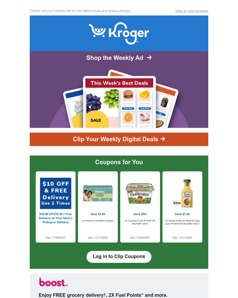 Screenshot of email sent to a Kroger Registered user